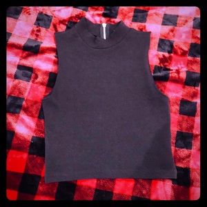 Black zip mock turtle neck crop top